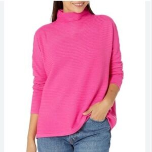 FRENCH CONNECTION sweater mock neck long sleeves ribbed hot pink oversized small